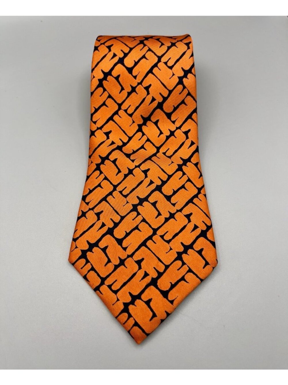 Vintage 70s Yves Saint Laurent (YSL) Silk Necktie Bold Orange Black Pattern
